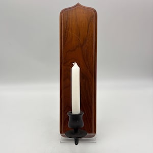 Vintage Handmade 1970s Walnut Wood and Metal Single Arm Wall Candle Sconce