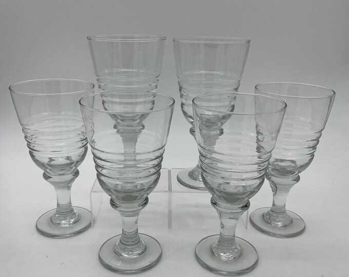 Libbey Ribbed Glassware Set of 6 Vintage Clear Ribbed Ring Design Libbey Goblets ** Vintage ...