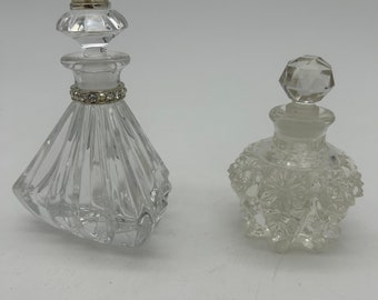 Pair of Vintage Perfume Bottles. Crystal and Glass. With Stoppers.