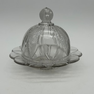 Vintage Cut Glass Diamond Pattern Domed Butter / Cheese Dish. A couple small chips