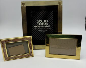 Collection of 3 Vintage Brass and Floral Picture Frames