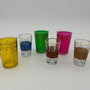Set of 6 Vintage Mismatched Multicolored Juice Glasses