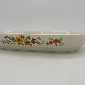 Vintage Japanese Stoneware Sweet Flowers Divided Dish 13 1/2” long by 7 3/4 wide and 2 1/2” tall.