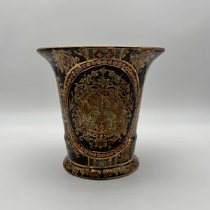 Vintage Chinese Deep Porcelain Vase. Ornate Motifs Trimmed in Gold