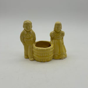 Vintage 1950s Ceramic Dutch Boy Girl Planter: Mid-Century Yellow Vase