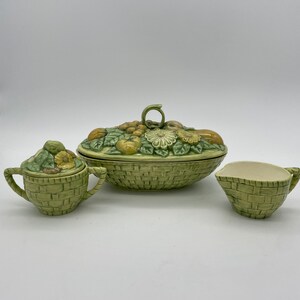 Vintage 1960s Chartreuse Ceramic Creamer and Sugar Bowl Set