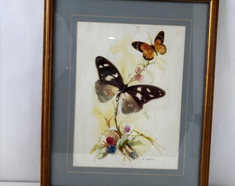 Vintage B Ballestar Butterfly Watercolor Print Framed Botanical Nature Wall Art