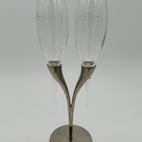 Champagne Flutes Moet & Chandon Phillipe Di Meo Reso Design Metal Stand. Toasting Champagne Glasses