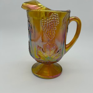 Vintage Carnival Glass Grape Harvest Amber Glass Pitcher