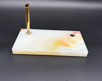 Vintage  Marble Stone Desktop Pen Holder. Vintage Mid Century Desk Organizer/ Decor