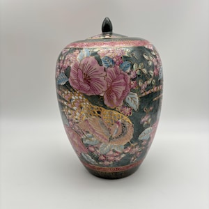 Vintage Chinese Cloisonné Ginger Jar: Hand-Painted Floral Porcelain Urn, 12&quot; Tall
