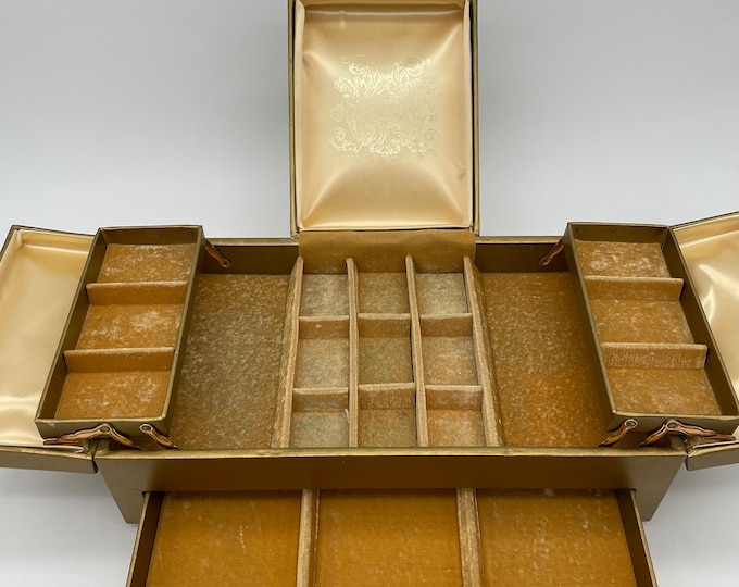 Vintage Mid Century Jewelry Box Lady Buxton Gold Jewelry Organizer 50s