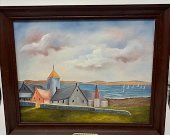 Vintage Landscape Oil Painting on Canvas In Frame. Signed by Artist