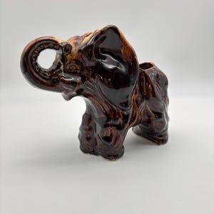 Vintage Rare Mid Century Pflatzgraff Brown Drip Elephant Figurine Planter. Made in USA. 6” Tall 7.5” Long