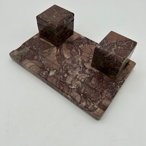 Antique Art Deco Marble Desk Stand Large Inkwell