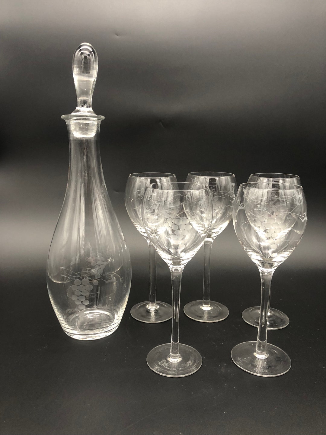 Etched Glass Decanter and Wine Glass Set Barware Set Etsy