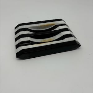 Vintage Black and White Striped Marble Square Ashtray