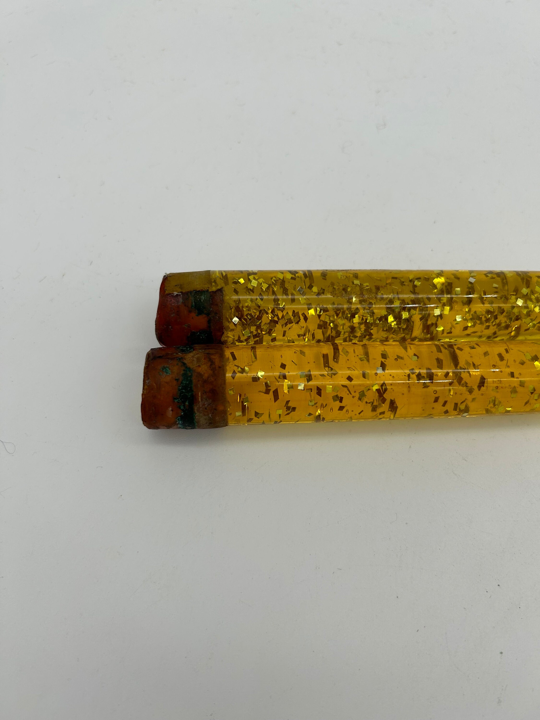 Vintage Yellow Lucite Candles Gold Glitter Flakes 12” MCM