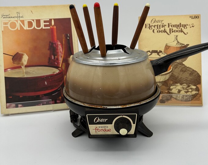 Vintage Oster Electric Fondue Set With Vintage Fondue Cookbooks Missing