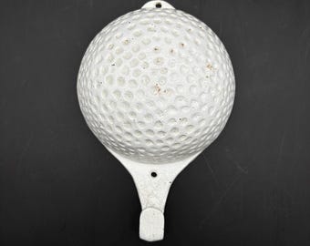 Vintage Cast Iron Golf Ball Wall Hook White Golf Decor Hat Coat Hanger