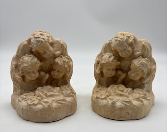 Vintage 1989 Chalkware Cherub Bookends