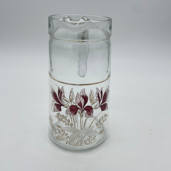 Vintage 80s Floral Glass Pitcher ** Made in Italy.