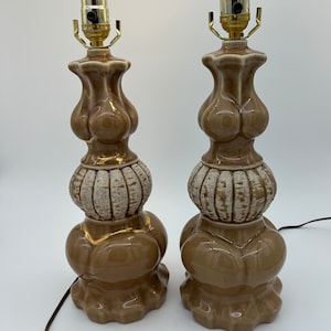 Vintage Midcentury Ceramic Table Lamps: Taupe and Gold Accent Lamps