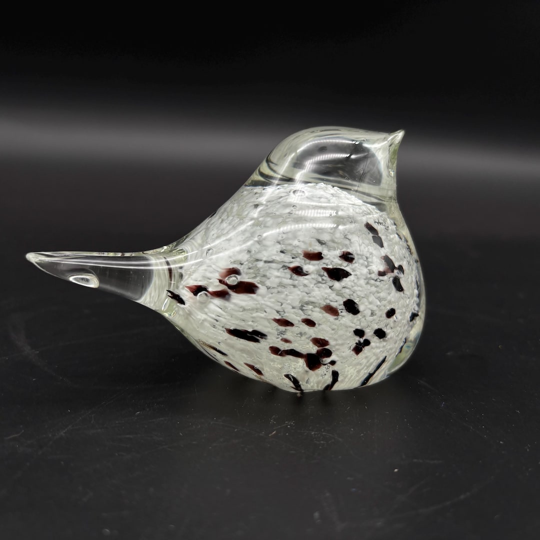 Vintage Blown Art Glass Bird Paperweight. Clear and White With Brown ...