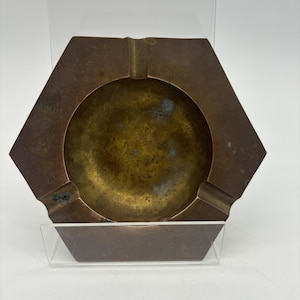 Vintage Solid Brass Geometric Ashtray / Catchall