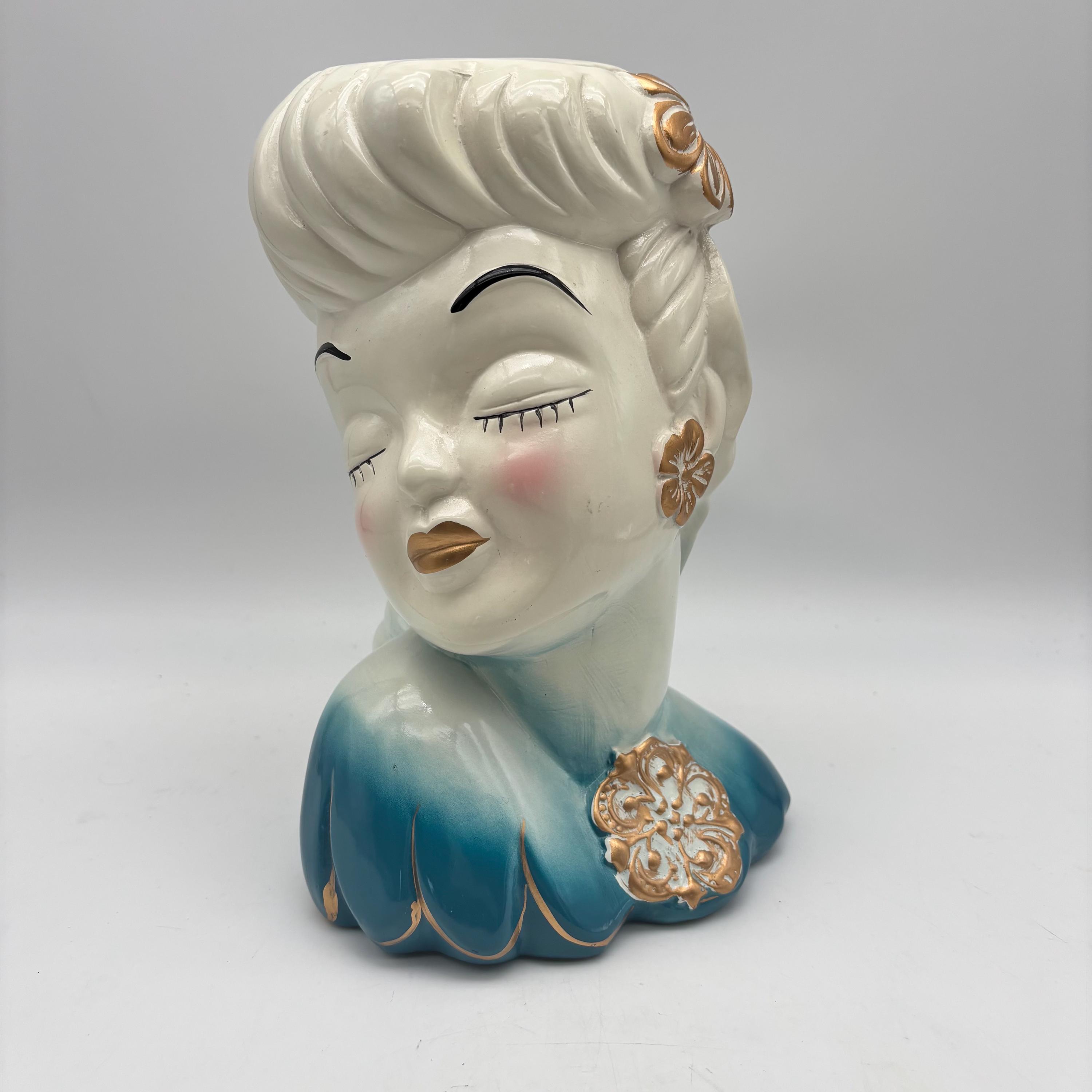 Blue Vintage Lady Head Vase - Etsy