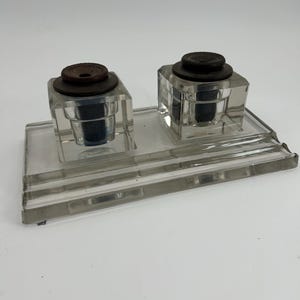 Antique Sengbusch Clear Glass Double Inkwell - Pat. 1907 - Desk Decor