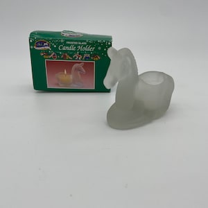Retro 1980s Frosted Glass Unicorn Candle Holder with Original Box.