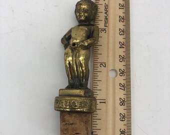 Vintage Brass Brussels Boy Cork bottle Stopper Pourer