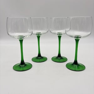 Emerald Green Stem Wine Glasses: Vintage French Champagne Coupes, Dessert Sorbet Cups