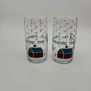 Vintage Pair of 1988 Anchor Hocking &quot;Home Is Where The Heart Is&quot; Glass Tumblers