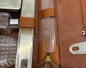 Vintage Leather Men's Travel Shaving Kit: Antique Grooming Set