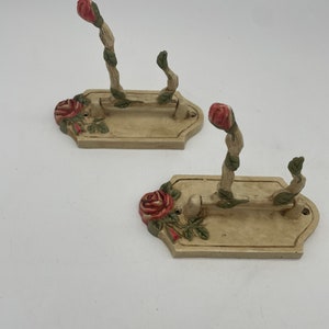 Retro Victorian Style Painted Metal Rose Wall Hooks Set of 2