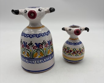 Vintage Pair of hand-painted Espana cow creamer pitchers made in Spain. Large and Small