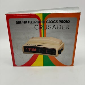 1980s Crusader Home Phone Alarm Clock AM / FM Radio. Vintage Touchtone Phone with Original Packaging
