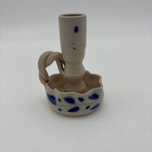 Antique Handmade Cobalt Salt Glaze Williamsburg Pottery Candlestick Holder
