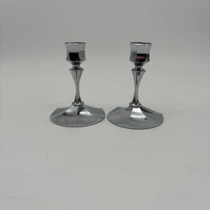 Pair of Vintage MCM Retro 2 IRVINWARE Candlesticks in Chrome Fluted Tapers. Made in USA 4 1/2&quot; Tall