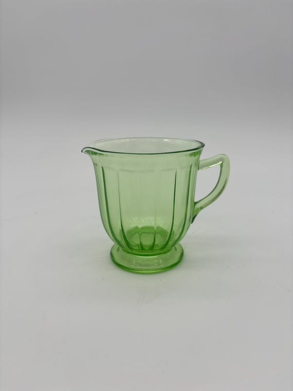 Vintage Green Depression Glass Creamer,  Uranium / Vaseline Glass