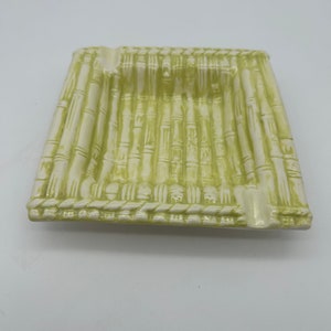1960&#39;s Green Bamboo Ceramic Square Ashtray. 7 1/2” Wide.