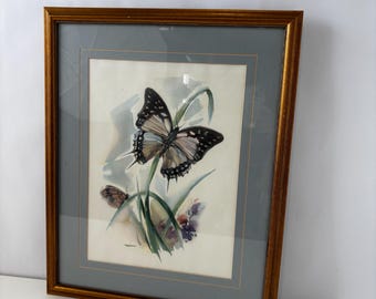 Vintage B Baillestar Butterfly Print Framed Watercolor Style Botanical Wall Art