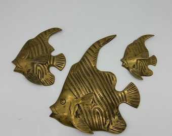 Vintage Set of 3 Brass Angelfish. Fish Wall Hanging Brass.