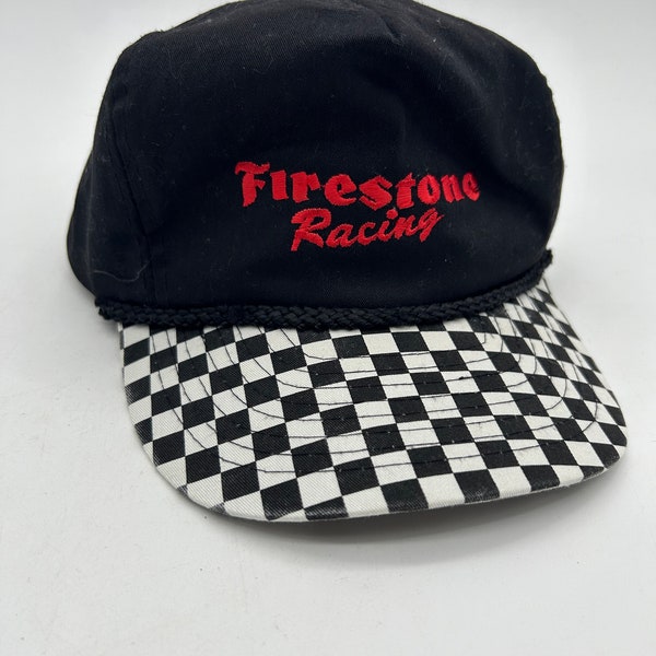 Retro 1990s Firestone Racing Black Cap with Checker Flag Bill