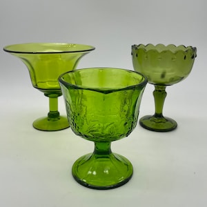 Green Glass Pedestal Lot of 3