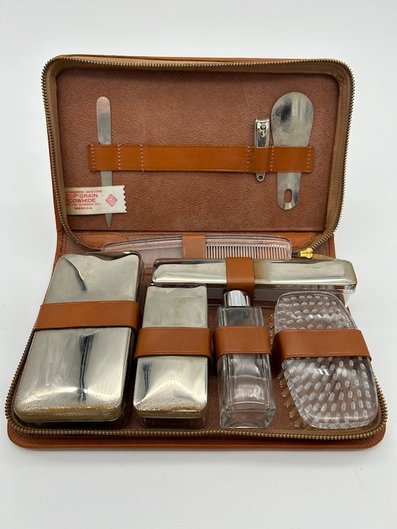 Vintage Mens Travel Kit Shaving Kit Leather Antiqu