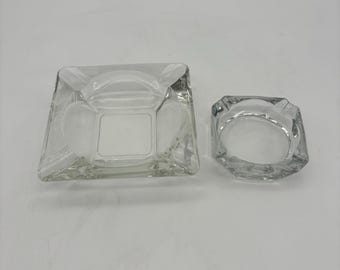 Vintage Clear Square Glass Ashtray Set: Mid-Century Modern Decor