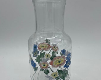 Vintage Multi Color Floral Glass Juice Carafe *** Vintage Kig Pitcher ** No Lid**
